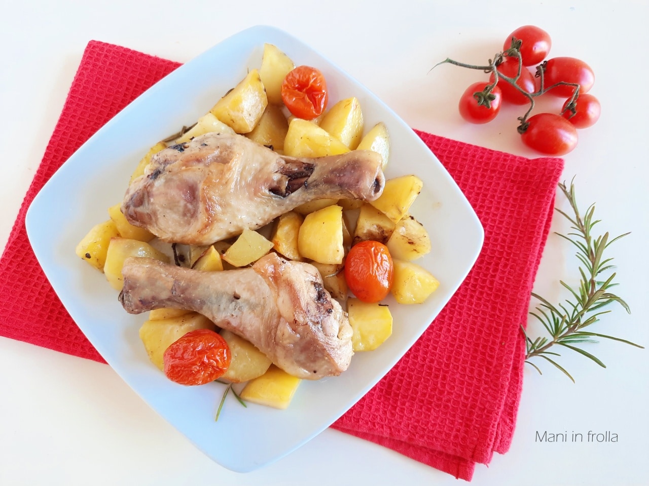 Pollo al horno con Patatas y Tomatitos
