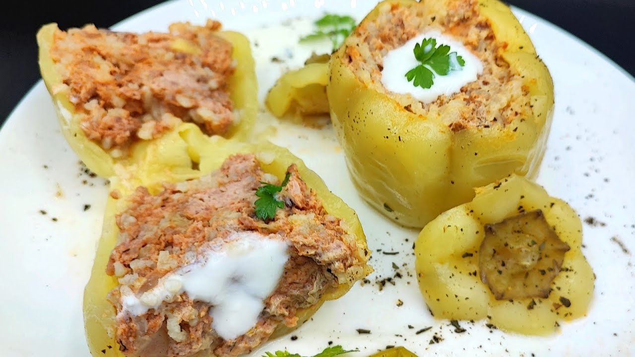 pimientos rellenos con arroz y carne