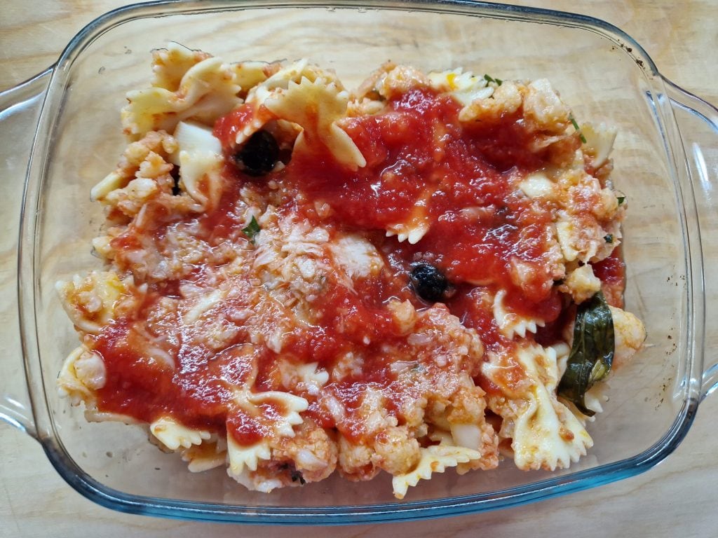 La pasta al horno con coliflor