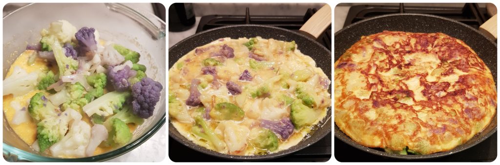 tortilla con puntas de coles variadas
