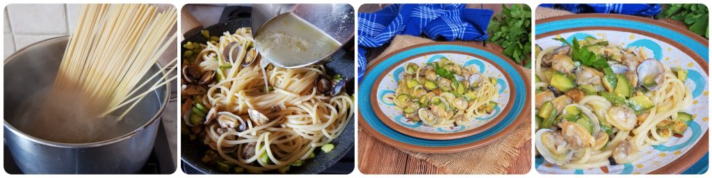 espaguetis con almejas y calabacines