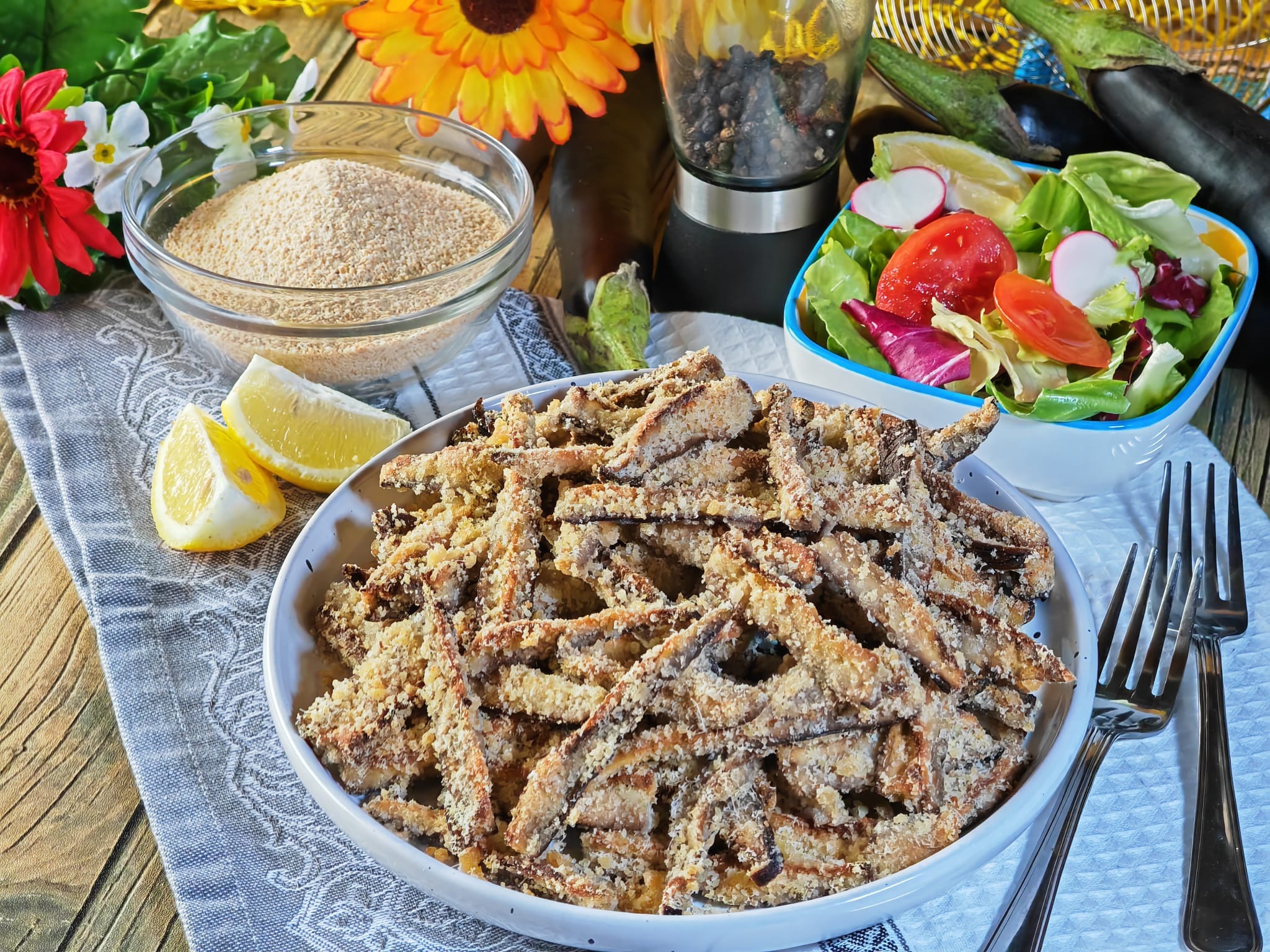 Palitos de berenjena gratinados al horno