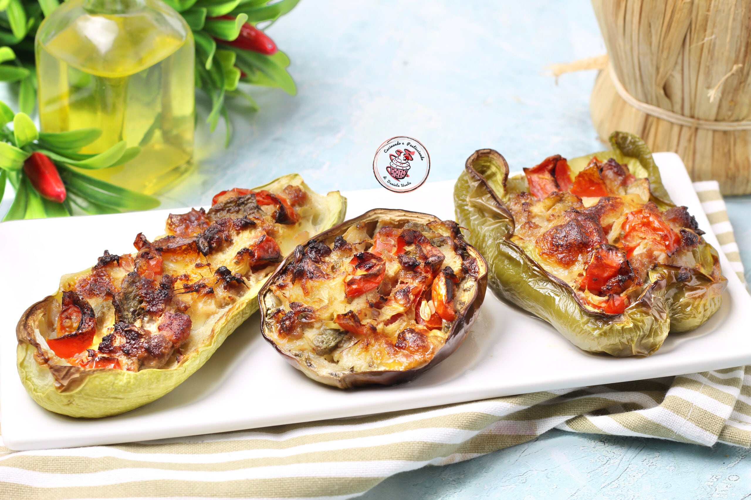 Verduras rellenas cocidas en freidora de aire