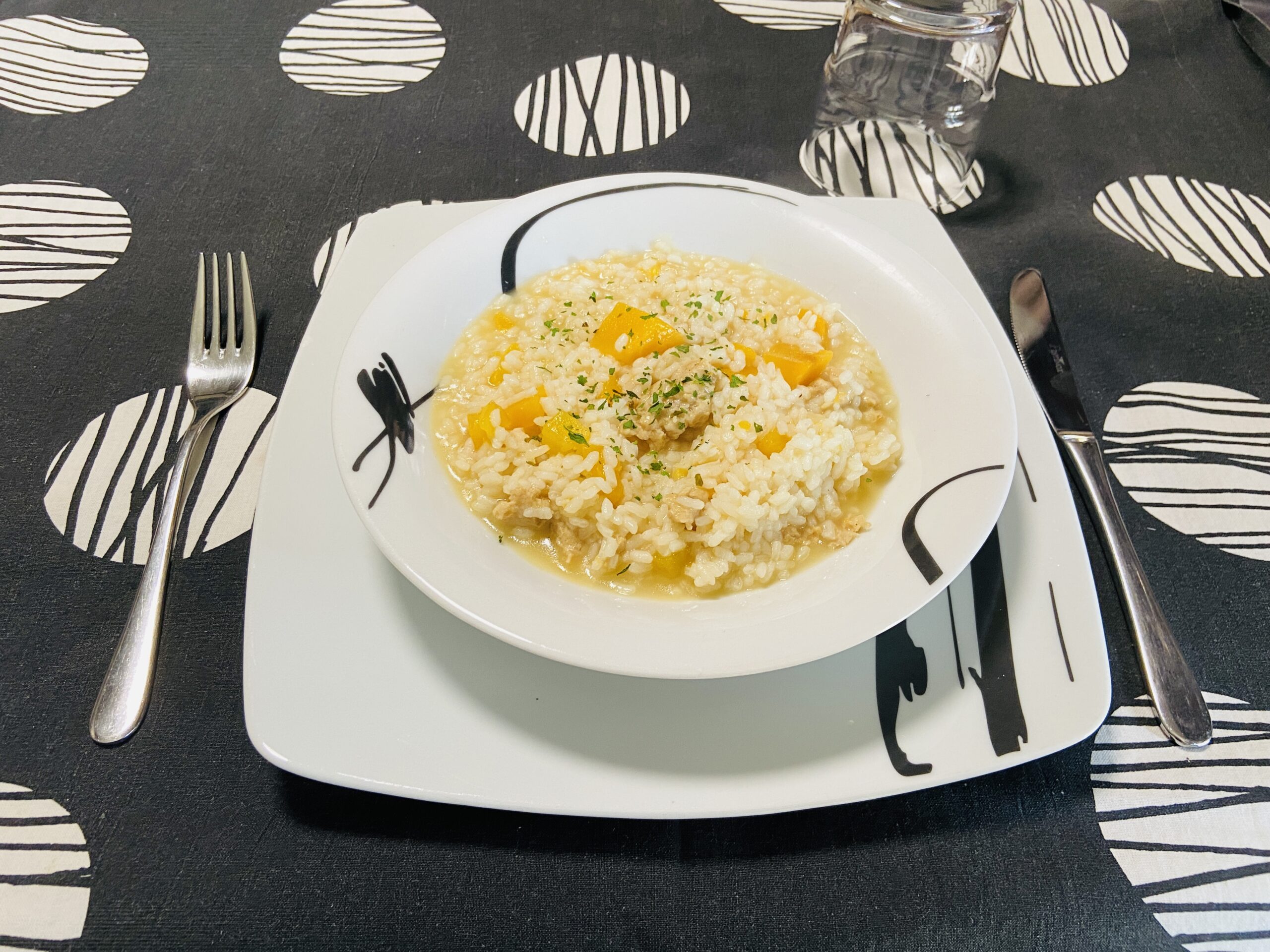 Risotto con calabaza y salchicha