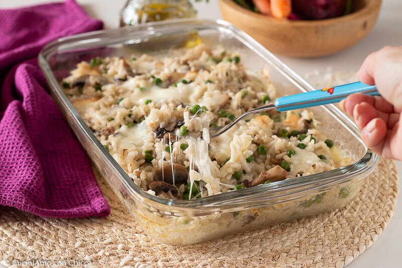 ARROZ AL HORNO CON CHAMPIÑONES Y GUISANTES delicioso y súper cremoso