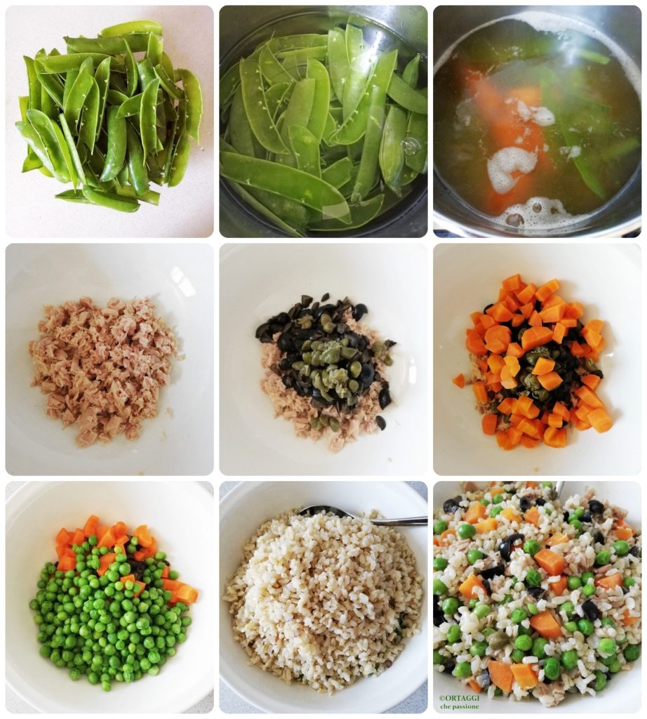 Arroz frío con guisantes - receta foto paso a paso