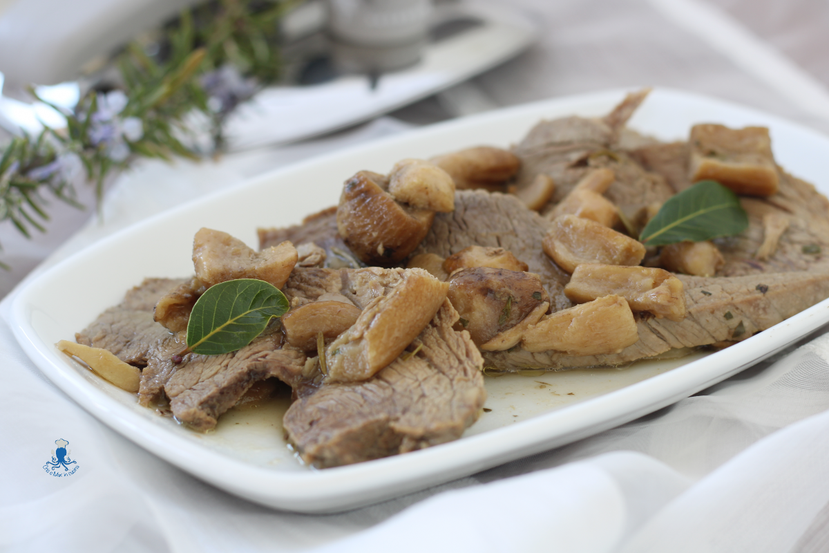 Asado con setas, receta sin olla a presión