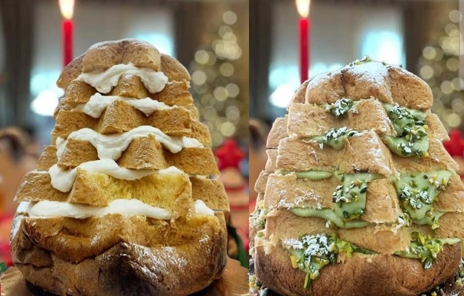 El pandoro relleno con la crema Mousseline y pistacho
