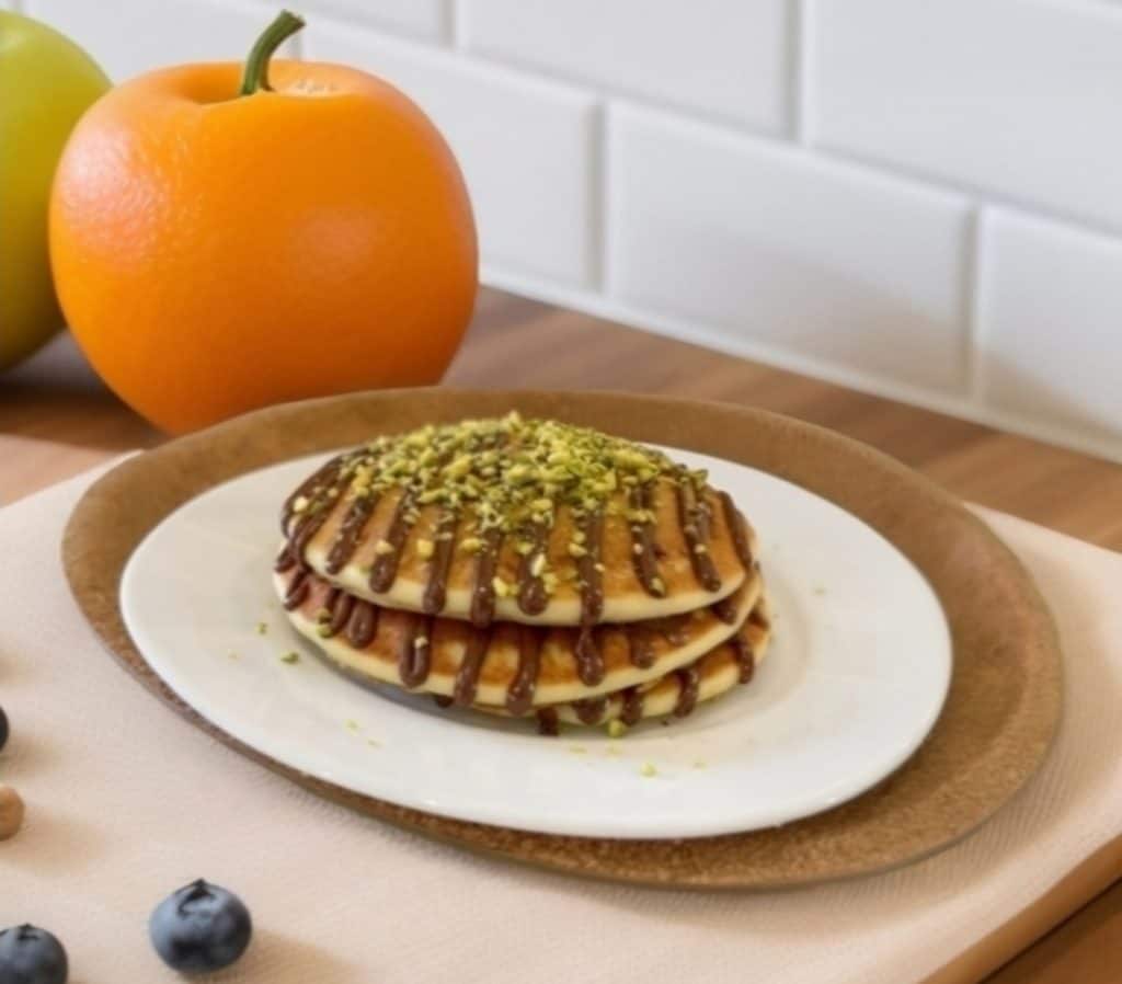 Los pancakes de pistacho y crema de chocolate