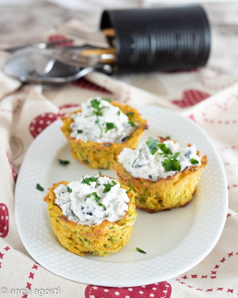 Cestas de calabacines rellenas con ricotta
