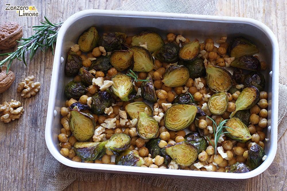 Coles de Bruselas y garbanzos asados
