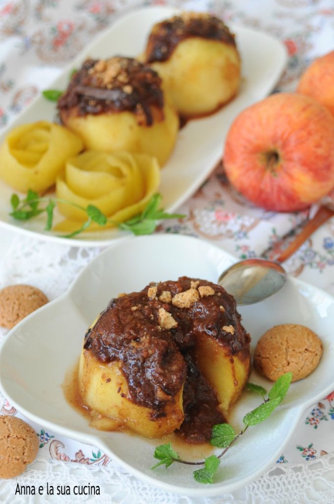 Manzanas rellenas con chocolate y amaretti