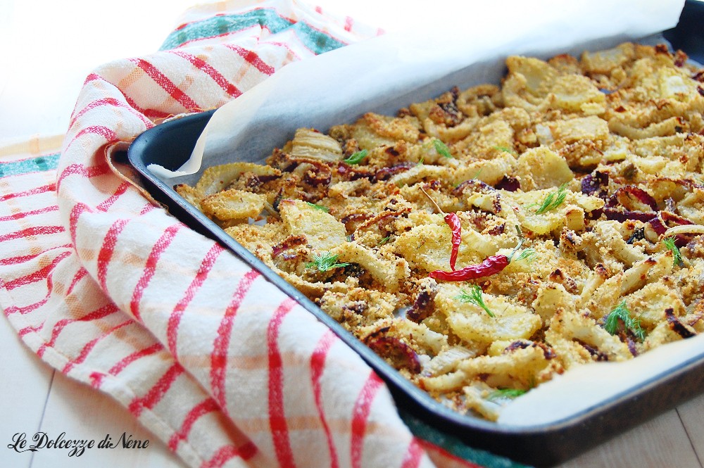 HINOJOS GRATINADOS AL HORNO CON PATATAS Y CEBOLLAS