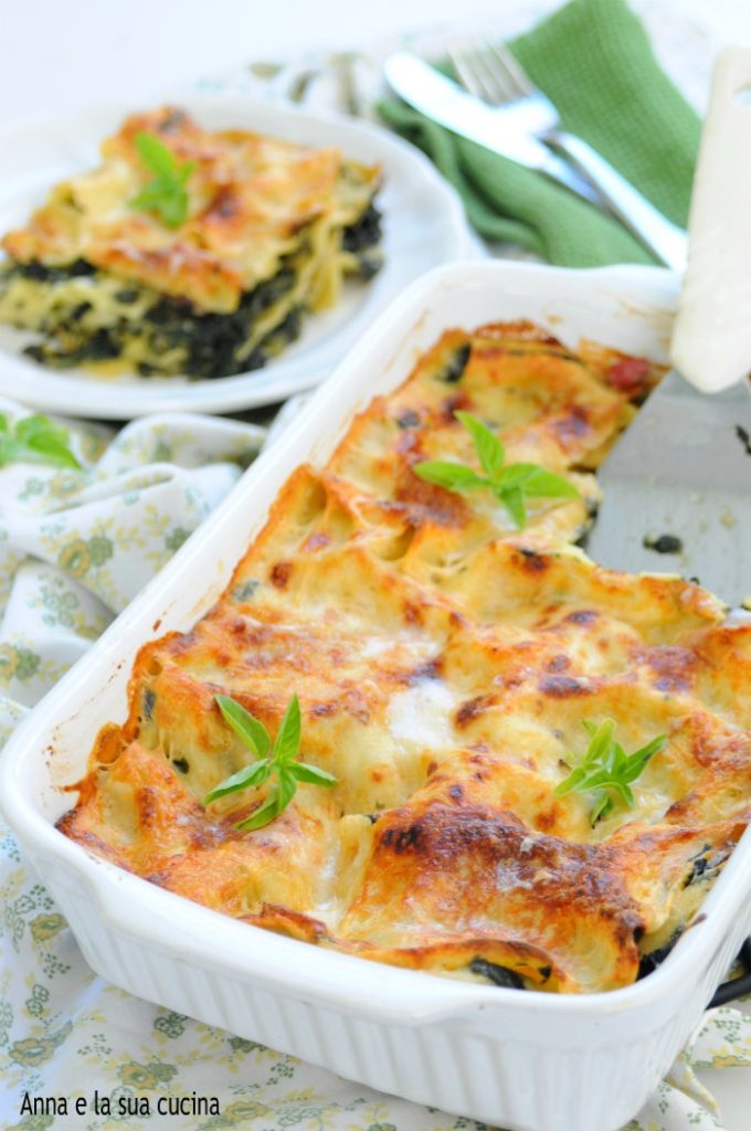 Lasañas blancas con espinacas y bechamel