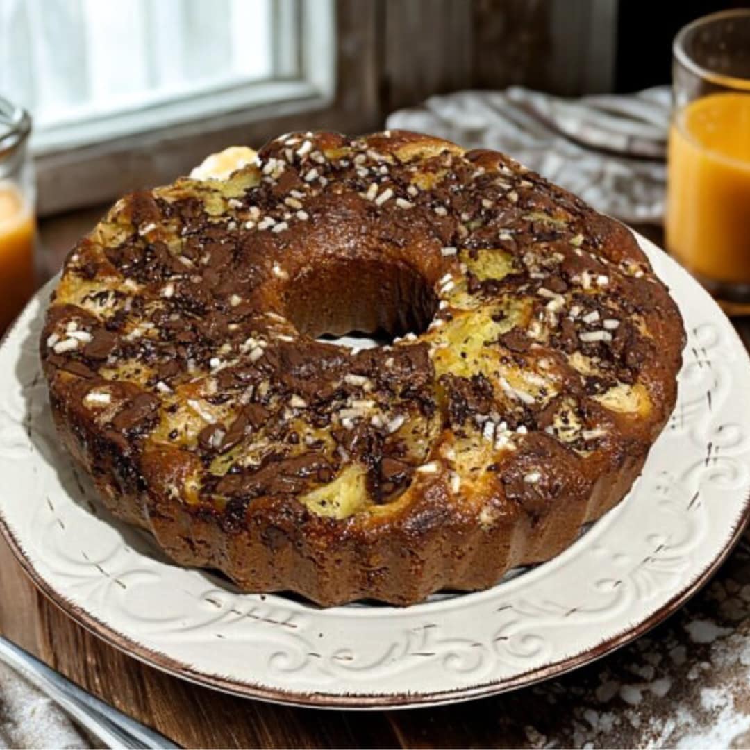 Bizcocho de manzana y zumo de naranja