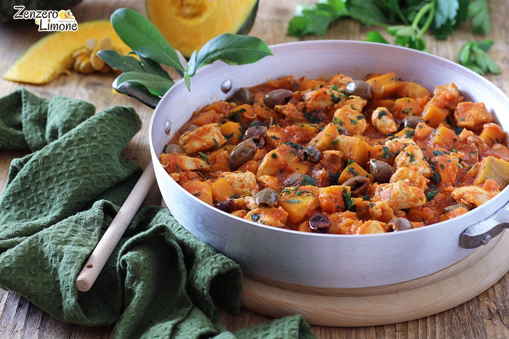 Estofado de pollo con calabaza y aceitunas