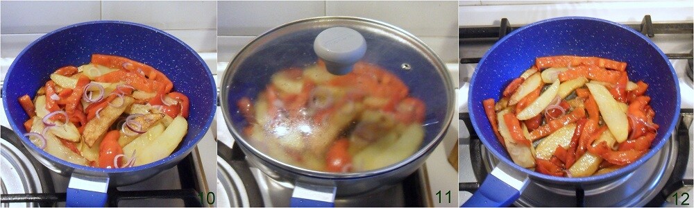 pipi y patatas a la calabresa con cebolla roja de Tropea