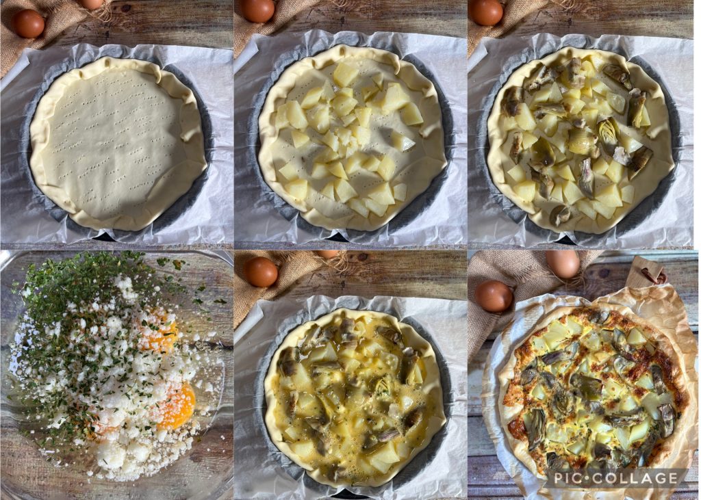Tarta salada con alcachofas y patatas