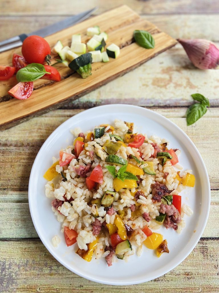 Ensalada de arroz con ternera y verduras