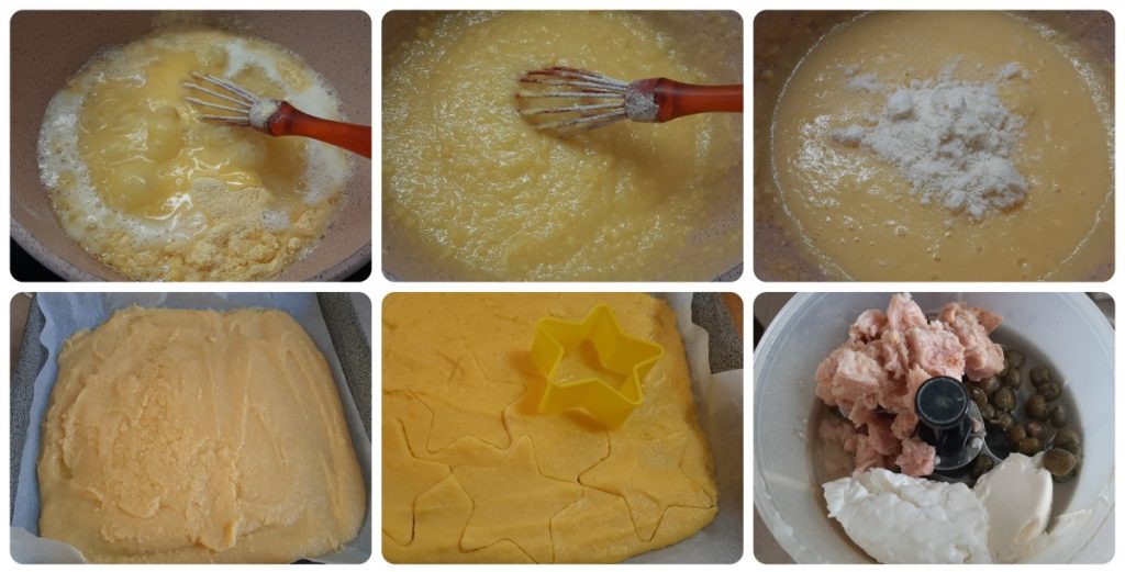 Tostadas de polenta con mousse de atún en forma de estrella