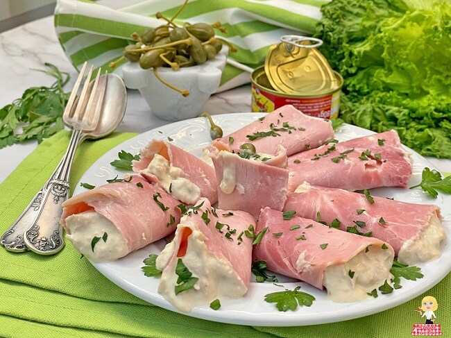 Rollitos de JAMÓN COCIDO y Salsa Tonnata Aperitivo rápido