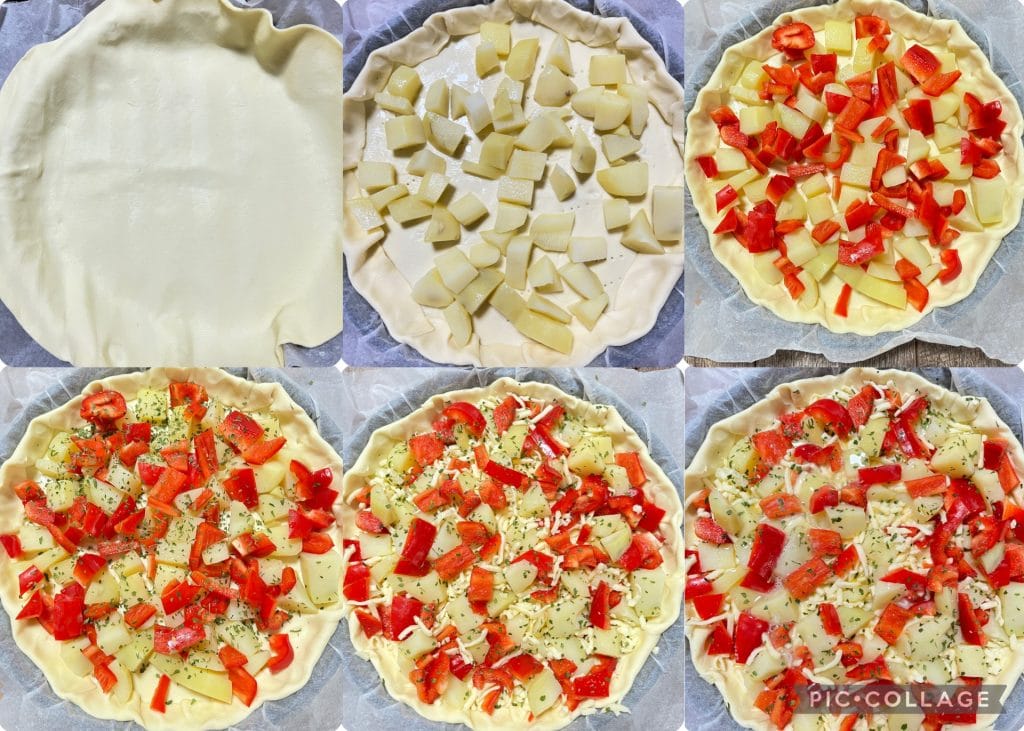 Tarta salada con pimientos y patatas