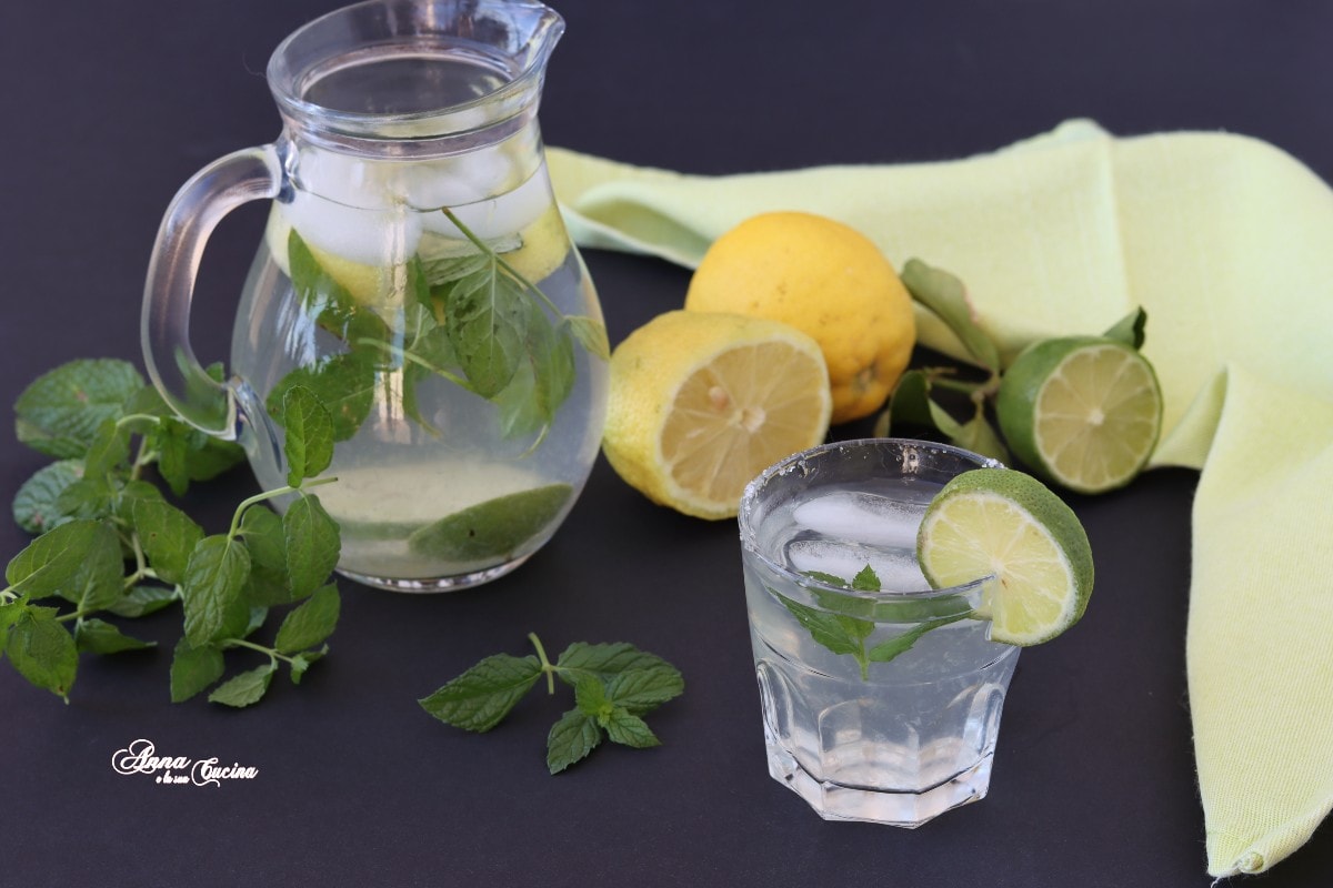 Agua refrescante con limón, lima y menta