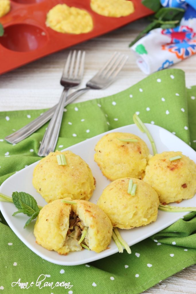 mini pastel de patatas con corazón de calabacines