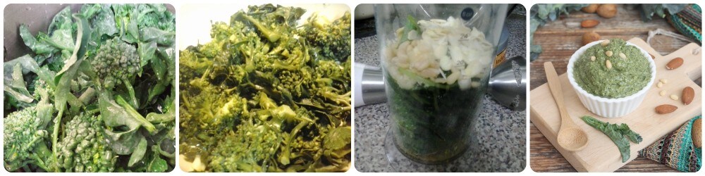 pesto de brócoli triturado con almendras y piñones