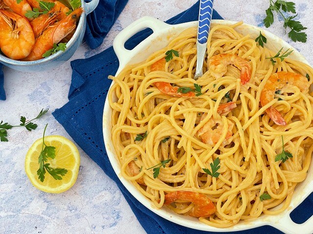 RECETA DE PASTA CON GAMBAS
