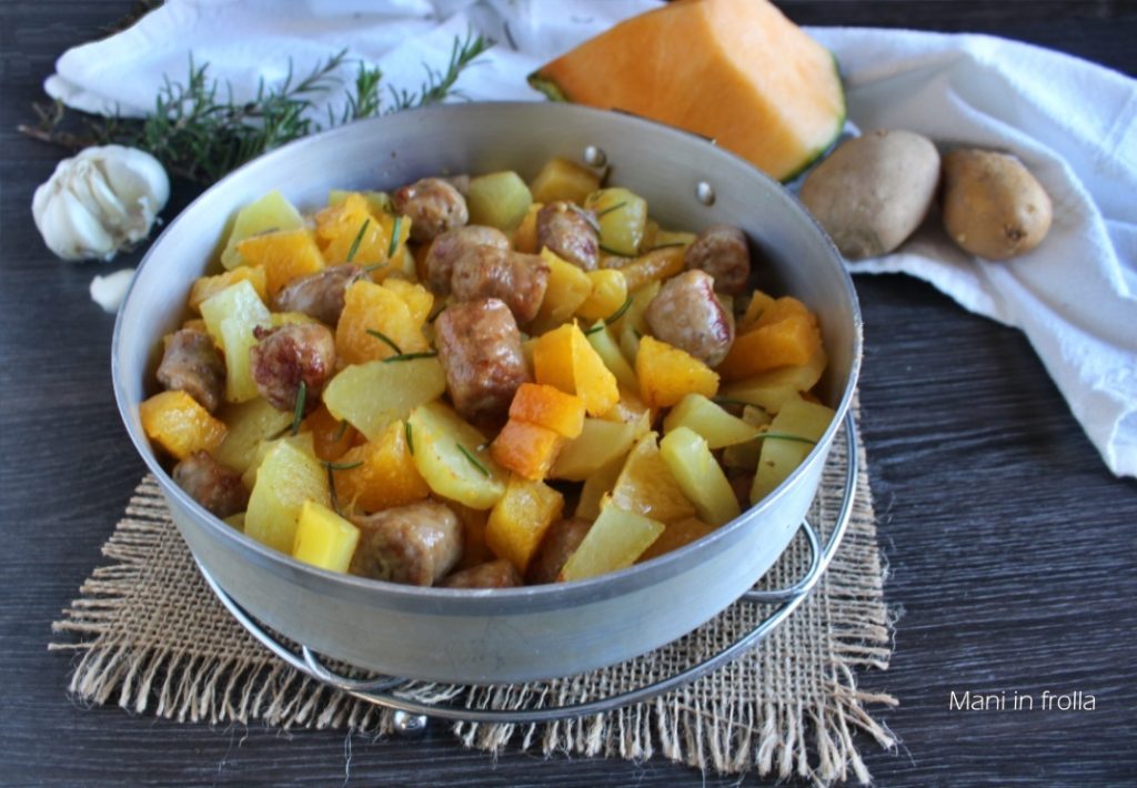 Calabaza con Patatas y Salchicha al horno