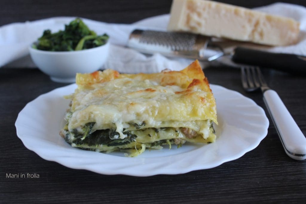 Lasaña al horno con Grelos, Salchicha y Queso