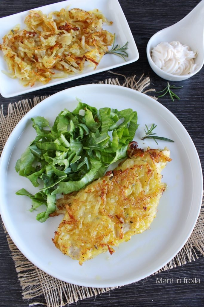 filetes de pollo en costra de patatas