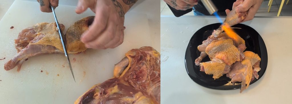 Gallina de Guinea a trozos guisada receta sabrosa con aceitunas taggiasche y piñones!
