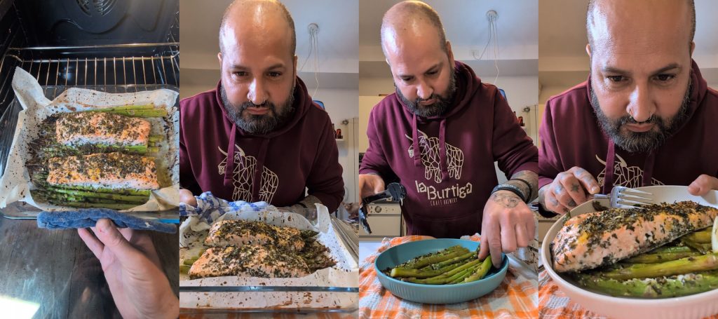 Salmón al Horno con Espárragos Crujientes: