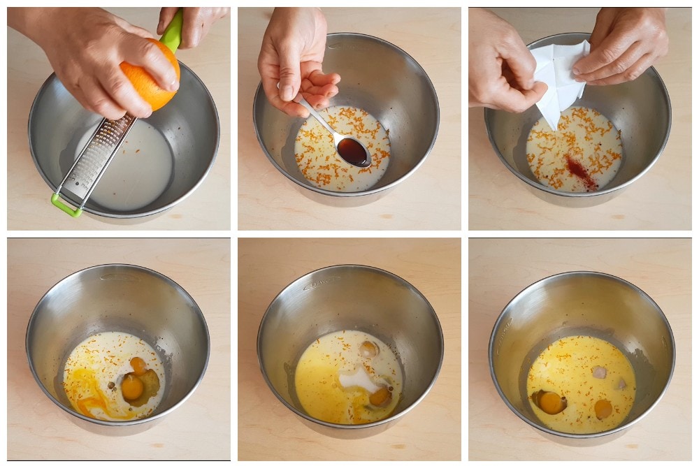 añade huevos, leche y levadura