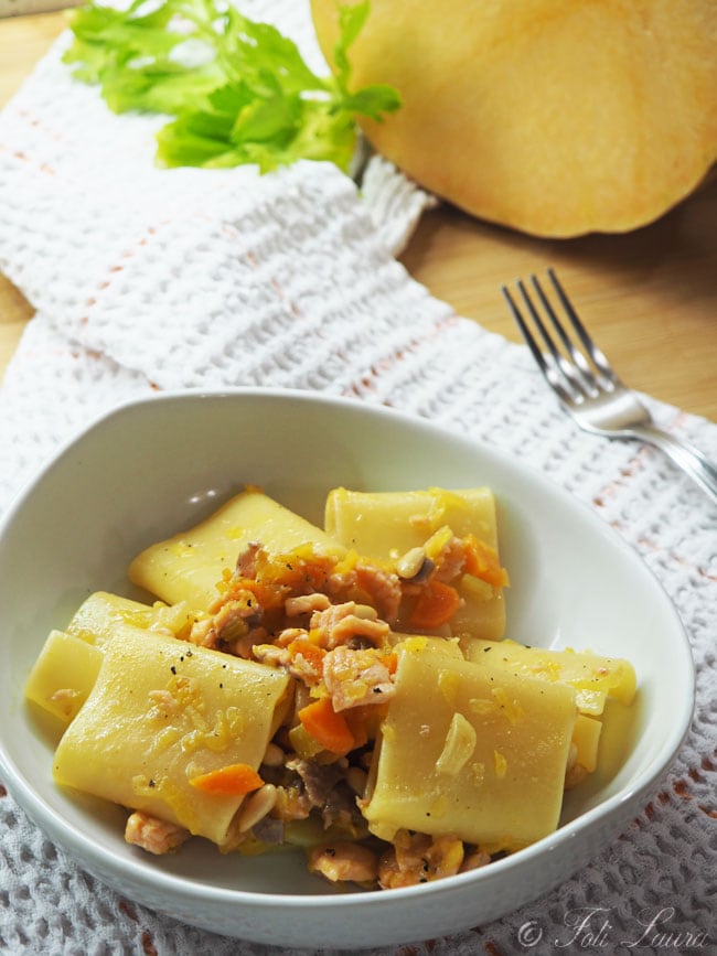 Paccheri con calabaza y salmón ahumado