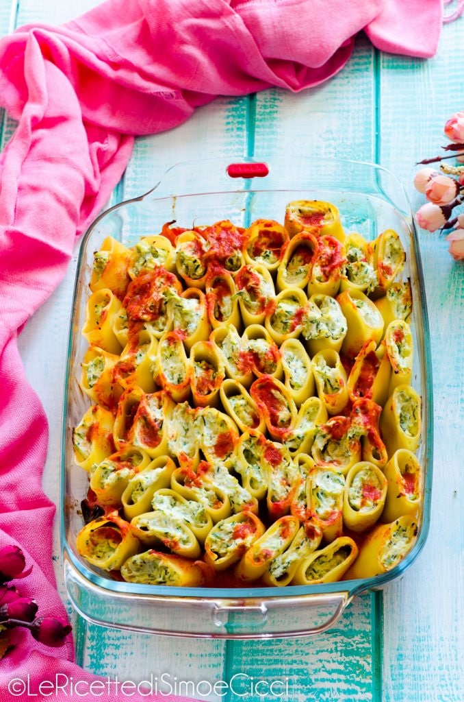 Paccheri rellenos de ricotta y calabacines