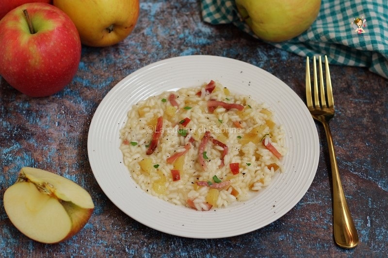 Risotto manzanas y speck en olla a presión
