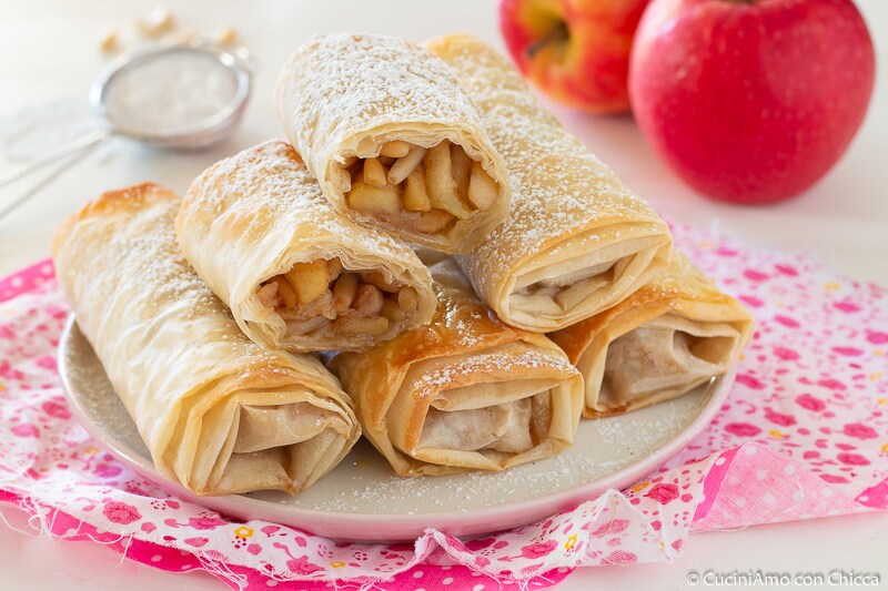 ROLLOS DE PASTA FILO CON MANZANAS simples y buenísimos