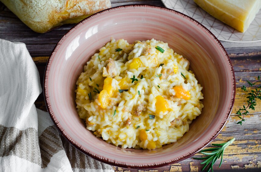 Risotto de calabaza y salchicha
