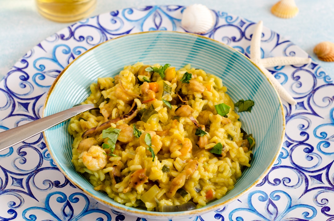 Risotto de mariscos y calabacines