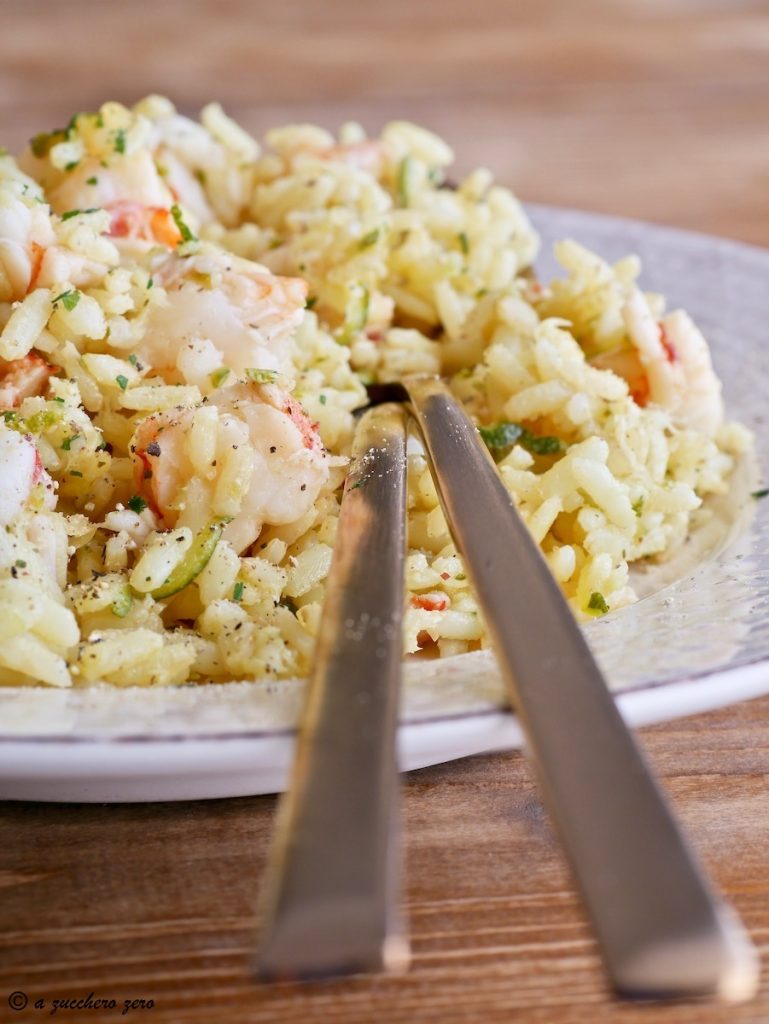 Risotto integral calabacín y gambas
