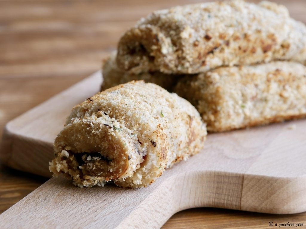 Rollitos de pez espada y berenjenas en sartén