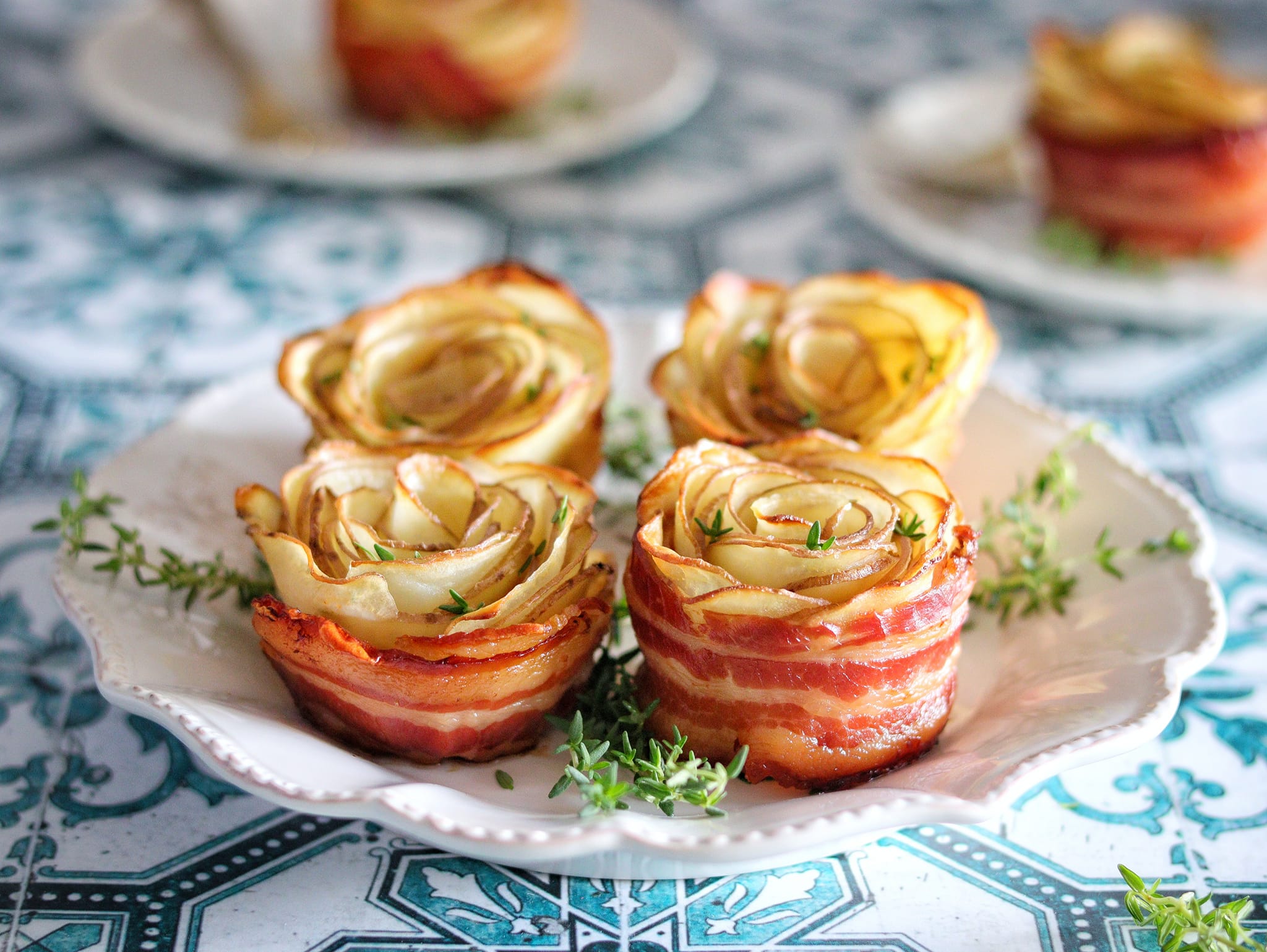 Rosas de patatas y panceta