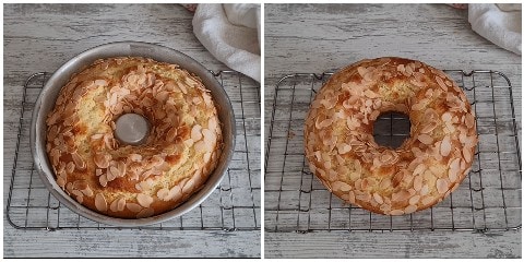 Rosca de requesón y almendras recién horneada