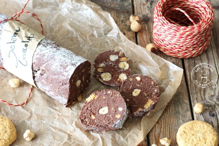 Salchichón de chocolate sin mantequilla y huevos, lactosa y azúcar
