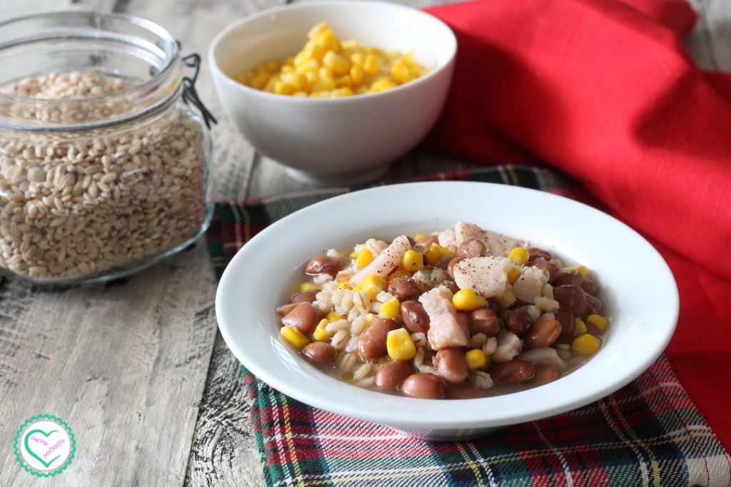 Receta Sopa de cebada y alubias con panceta y maíz