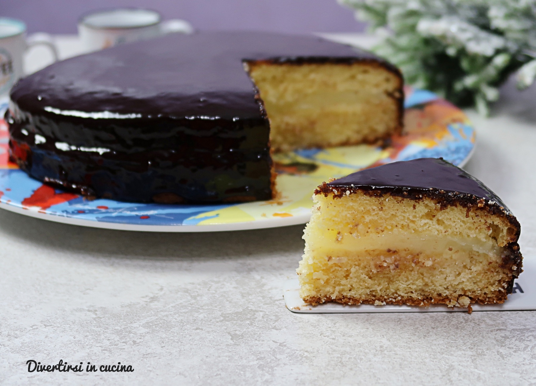 Tarta con crema de naranja y cacao