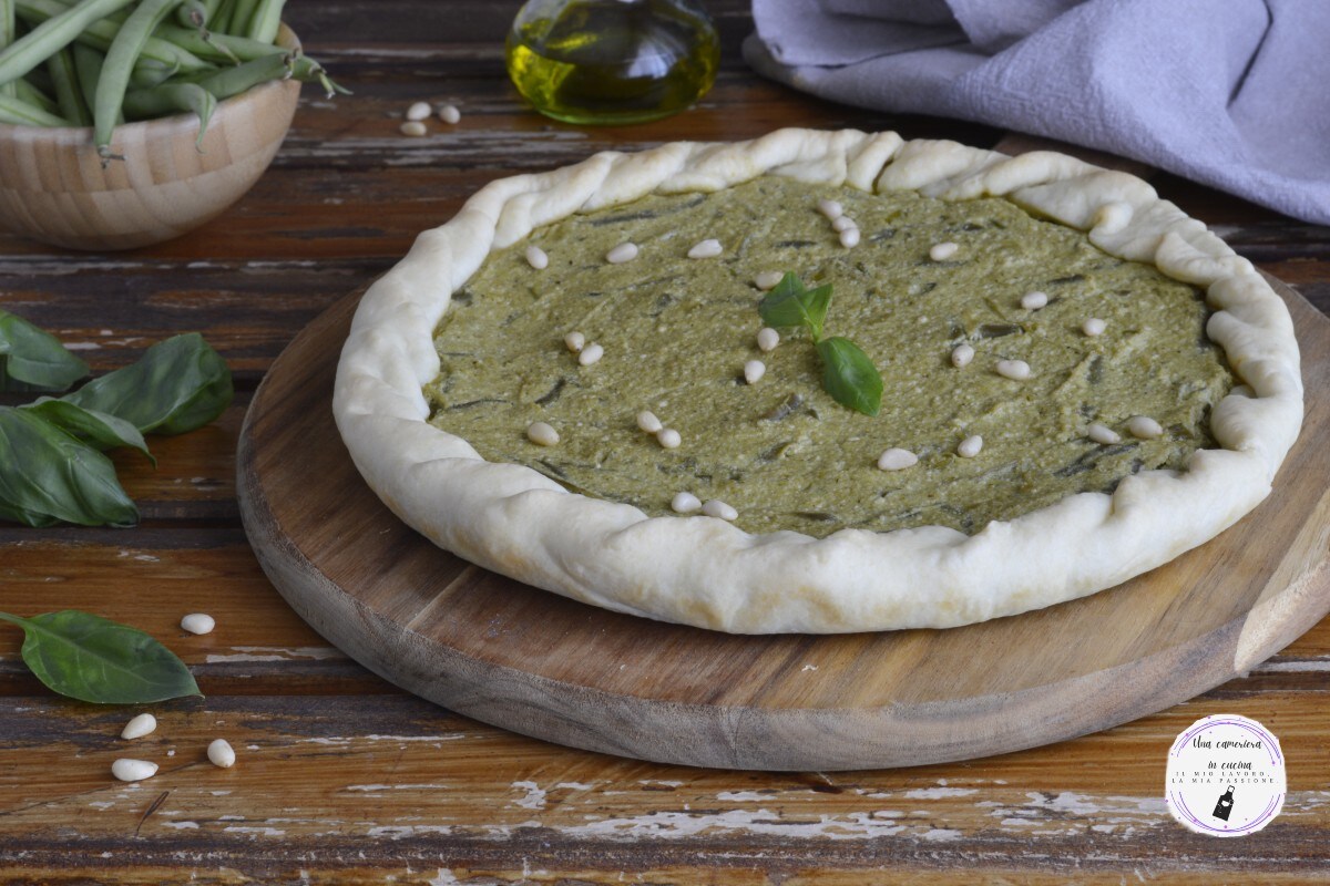 Tarta salada con ricotta pesto y judías verdes